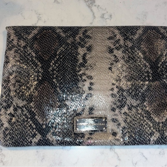 French Connection Handbags - French Connection Black and Cream Snakeskin Clutch